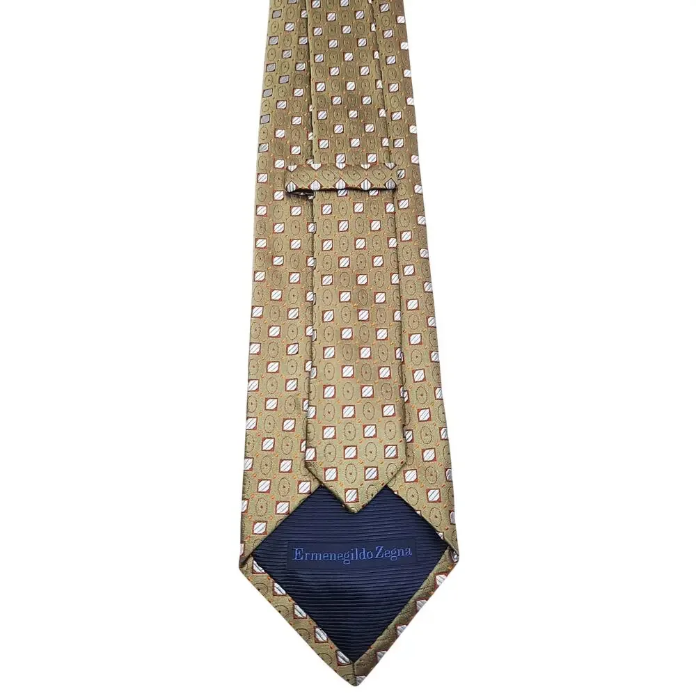 Ermenegildo Zegna Gold Silk Tie Luxe Menswear Geometric Pattern Italy Classic